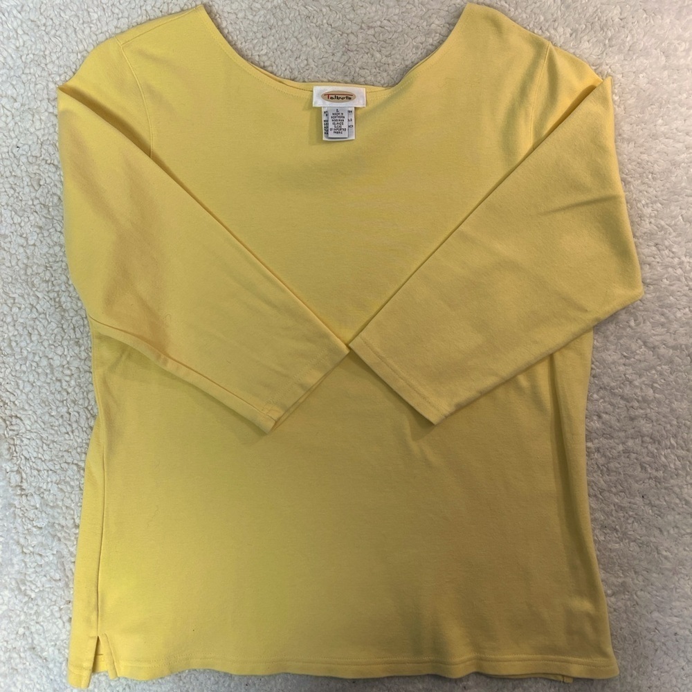 Talbots Yellow Scoop Neck Tee 3/4 Length Sleeve Length Size: Large - Picture 2 of 6